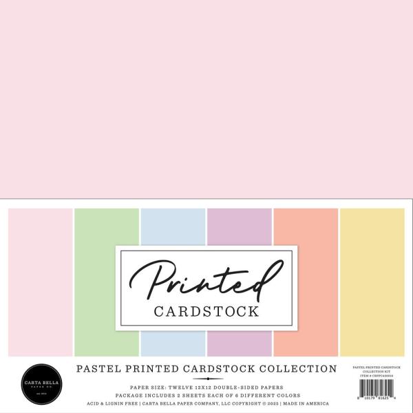 Carta Bella - Cardstock "Pastel Printed" Coordinating Solids Paper Pack 12x12 Inch - 12 Bogen