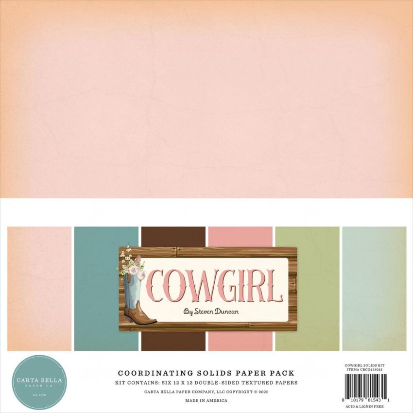 Carta Bella - Cardstock "Cowgirl" Coordinating Solids Paper Pack 12x12 Inch - 6 Bogen