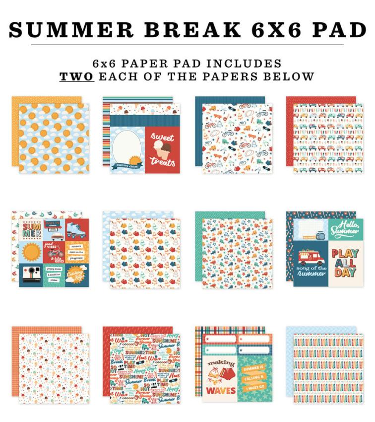 Echo Park - Designpapier "Summer Break" Paper Pack 6x6 Inch - 24 Bogen