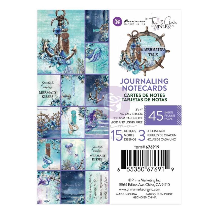 Prima Marketing - Designpapier "A Mermaid's Tale" Paper Pack - Journaling Cards 3x4 Inch - 45 Bogen