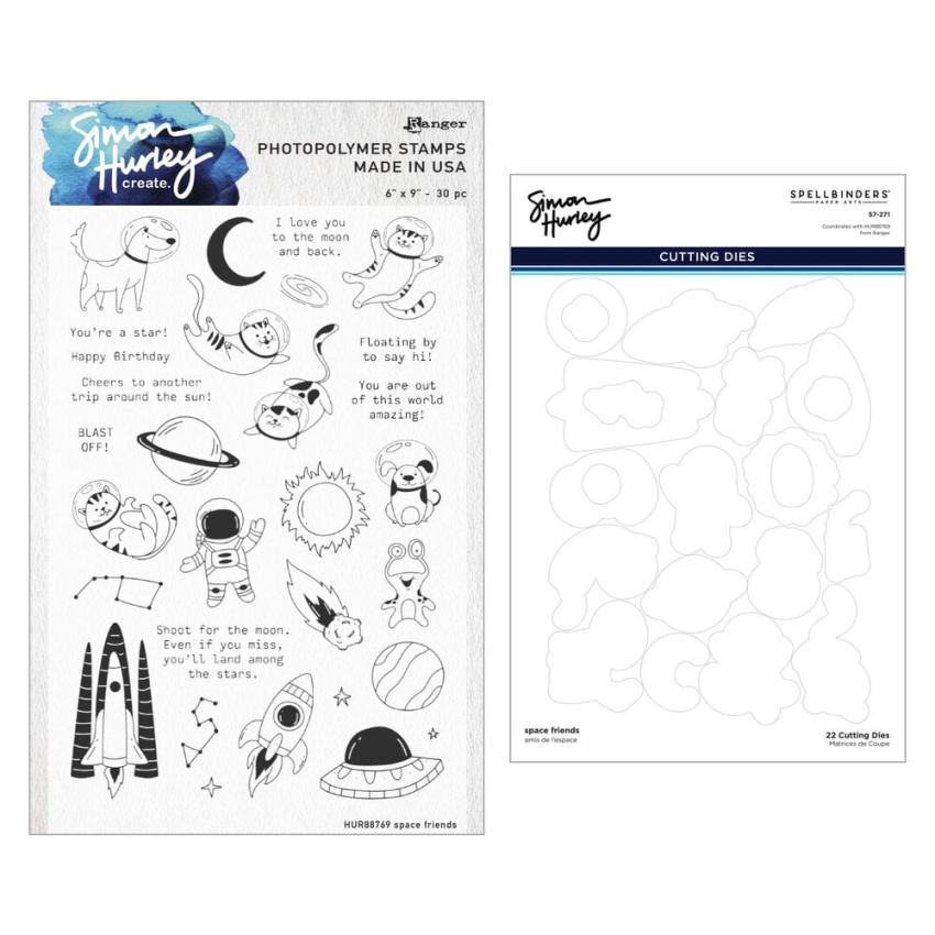 Spellbinders - Stempelset & Stanzschablone "Space Friends" Clear Stamps & Dies