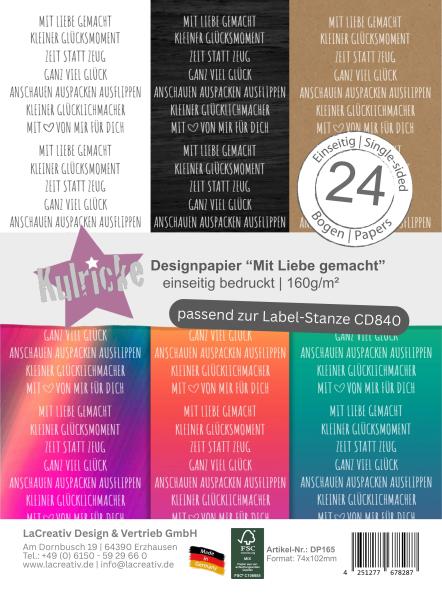 Kulricke Designpapier - "Mit Liebe gemacht A7" Label Papier A7