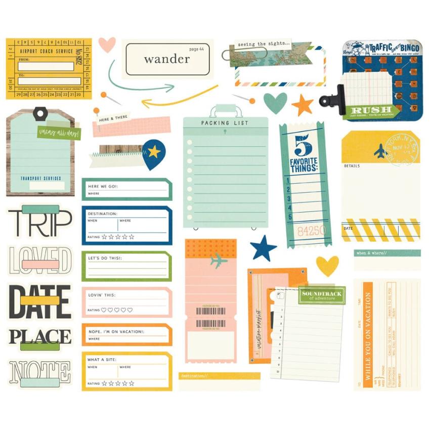 Simple Stories - Stanzteile "Happy Travels" Journal Bits & Pieces 