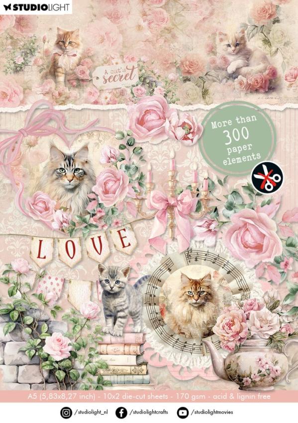 Studio Light - Stanzteile "A Cat's Secret" Die Cut Block - 20 Bogen