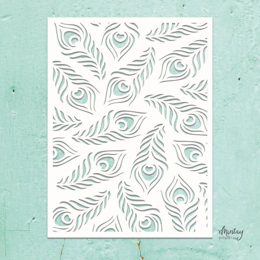 Mintay Papers - Kreativa Collection - Schablone 6x8 Inch "Peacock Feathers" Stencil