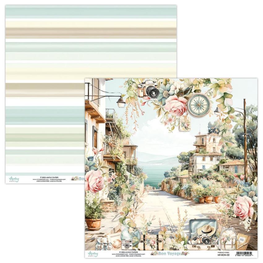 Mintay Papers - Designpapier "Bon Voyage" Scrapbooking Paper Pad 12x12 Inch - 12 Bogen