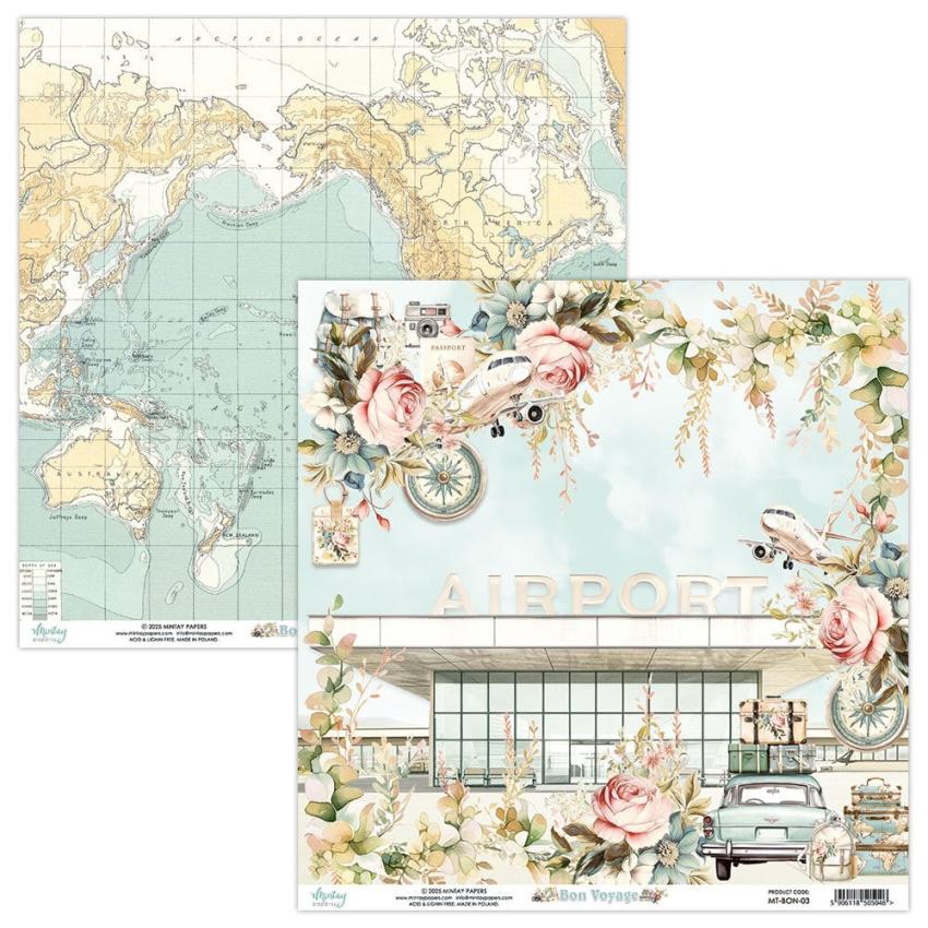 Mintay Papers - Designpapier "Bon Voyage" Scrapbooking Paper Pad 12x12 Inch - 12 Bogen