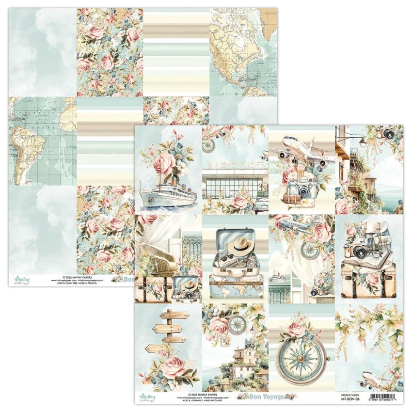 Mintay Papers - Designpapier "Bon Voyage" Scrapbooking Paper Pad 12x12 Inch - 12 Bogen