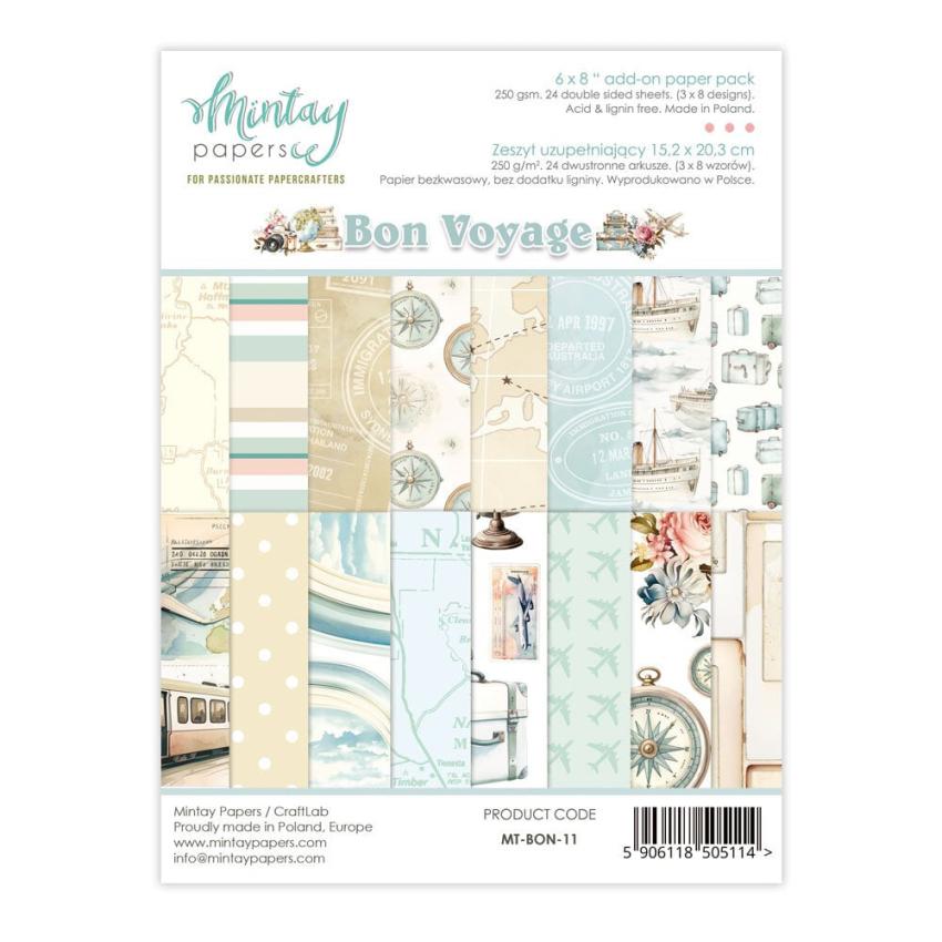 Mintay Papers - Designpapier "Bon Voyage" Add-On Paper Pack 6x8 Inch - 24 Bogen