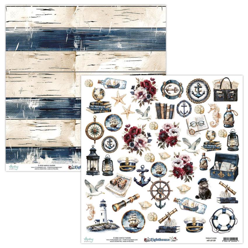 Mintay Papers - Designpapier "Lighthouse" Scrapbooking Paper Pad 12x12 Inch - 12 Bogen