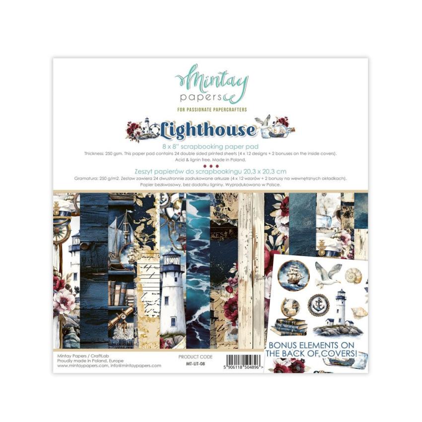 Mintay Papers - Designpapier "Lighthouse" Scrapbooking Paper Pad 8x8 Inch - 24 Bogen