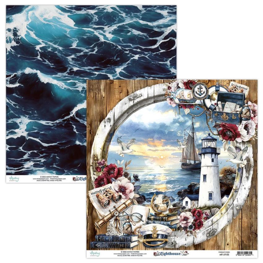 Mintay Papers - Designpapier "Lighthouse" Scrapbooking Paper Pad 8x8 Inch - 24 Bogen