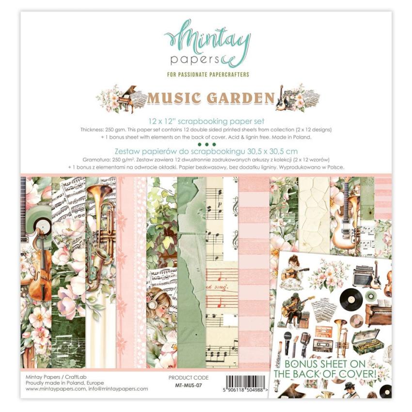 Mintay Papers - Designpapier "Music Garden" Scrapbooking Paper Pad 12x12 Inch - 12 Bogen