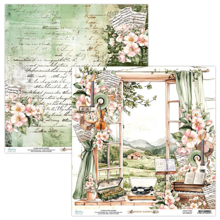 Mintay Papers - Designpapier "Music Garden" Scrapbooking Paper Pad 12x12 Inch - 12 Bogen