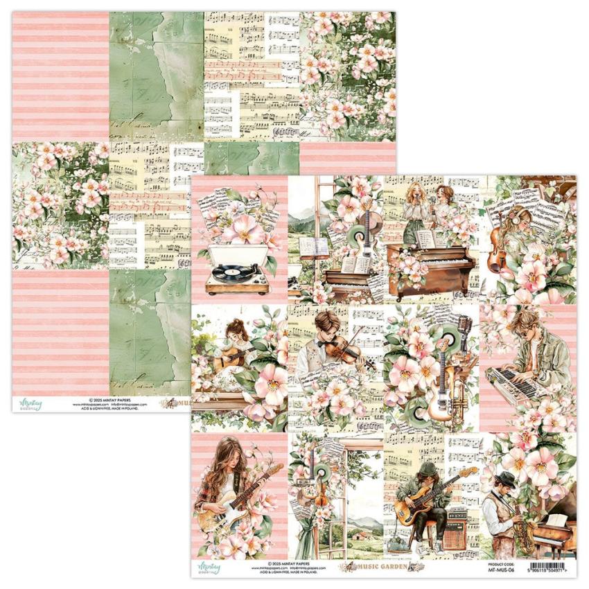Mintay Papers - Designpapier "Music Garden" Scrapbooking Paper Pad 12x12 Inch - 12 Bogen