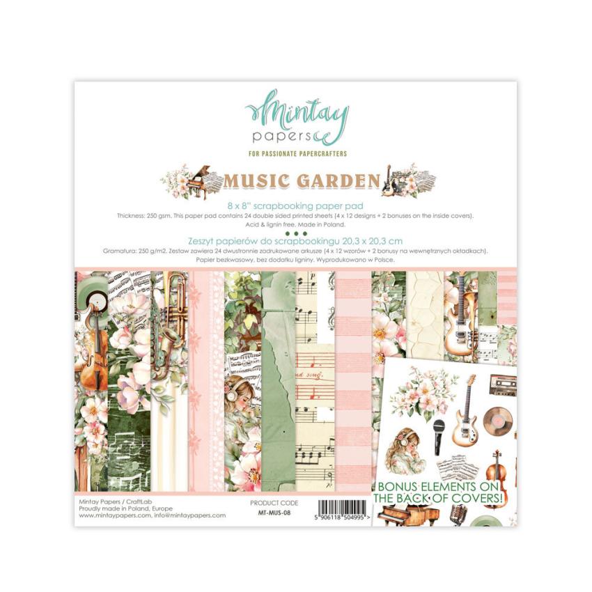 Mintay Papers - Designpapier "Music Garden" Scrapbooking Paper Pad 8x8 Inch - 24 Bogen