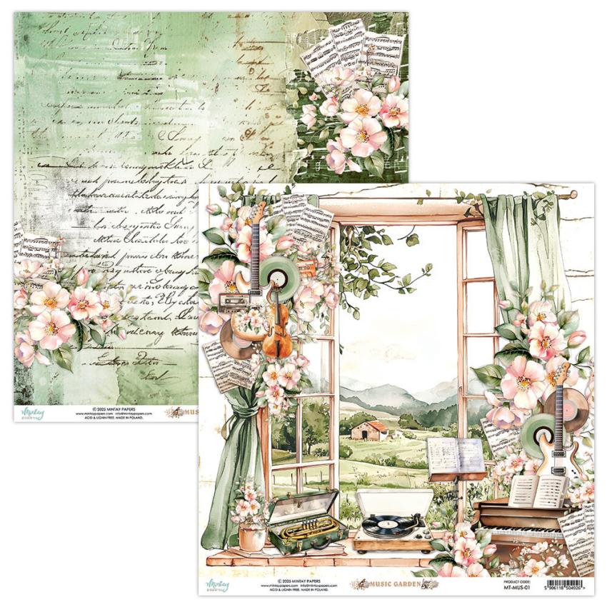 Mintay Papers - Designpapier "Music Garden" Scrapbooking Paper Pad 8x8 Inch - 24 Bogen