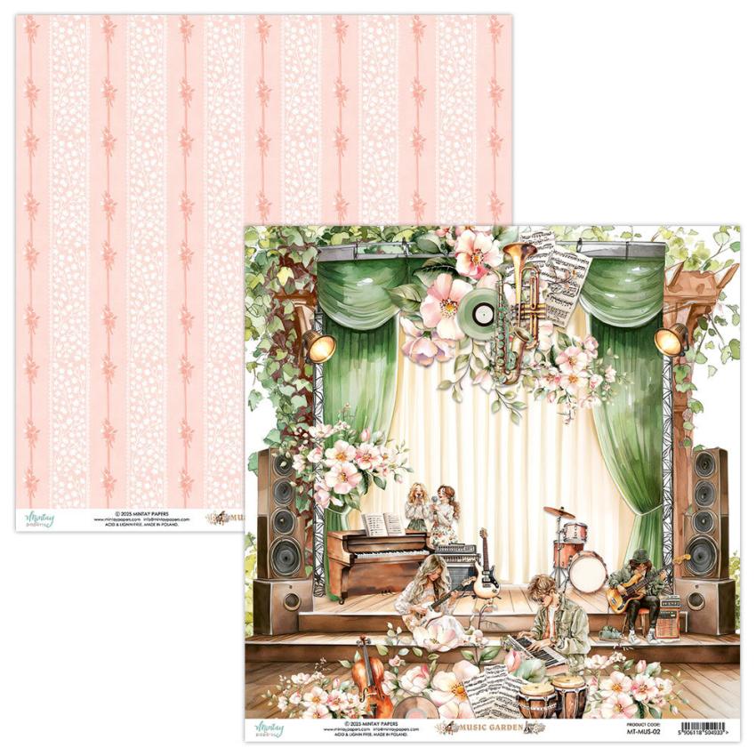 Mintay Papers - Designpapier "Music Garden" Scrapbooking Paper Pad 8x8 Inch - 24 Bogen