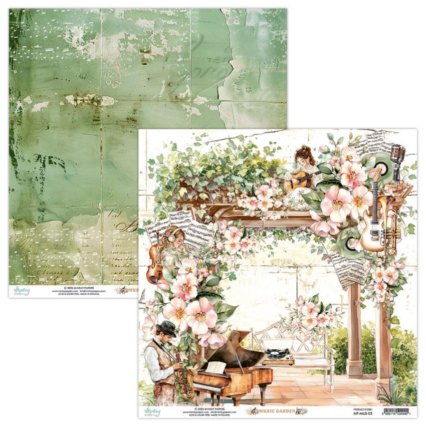 Mintay Papers - Designpapier "Music Garden" Scrapbooking Paper Pad 8x8 Inch - 24 Bogen