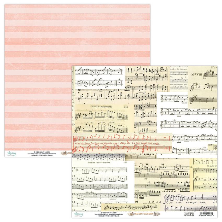 Mintay Papers - Designpapier "Music Garden" Scrapbooking Paper Pad 8x8 Inch - 24 Bogen