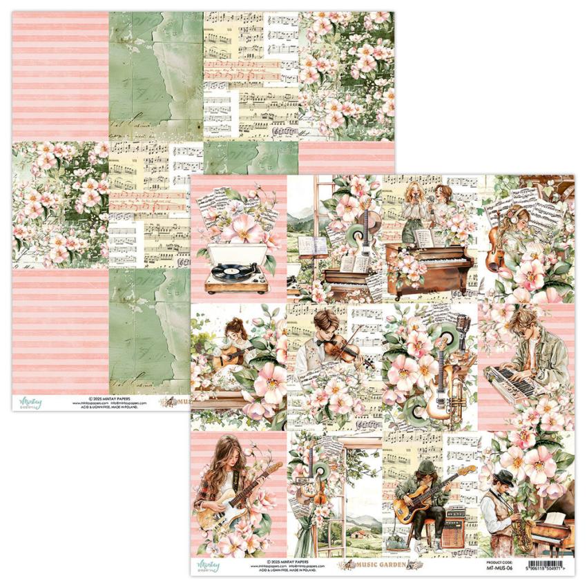 Mintay Papers - Designpapier "Music Garden" Scrapbooking Paper Pad 8x8 Inch - 24 Bogen