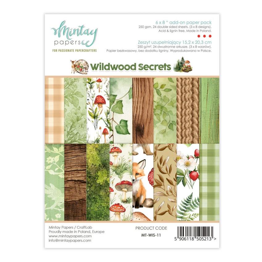 Mintay Papers - Designpapier "Wildwood Secrets" Add-On Paper Pack 6x8 Inch - 24 Bogen