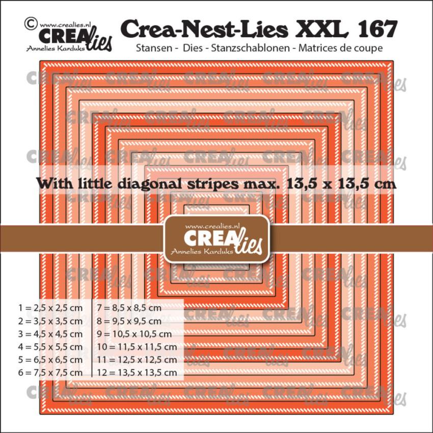 Crealies - Stanzschablone "No. 167 Squares with Little Diagonal Stripes" Crea-Nest-Lies XXL Dies