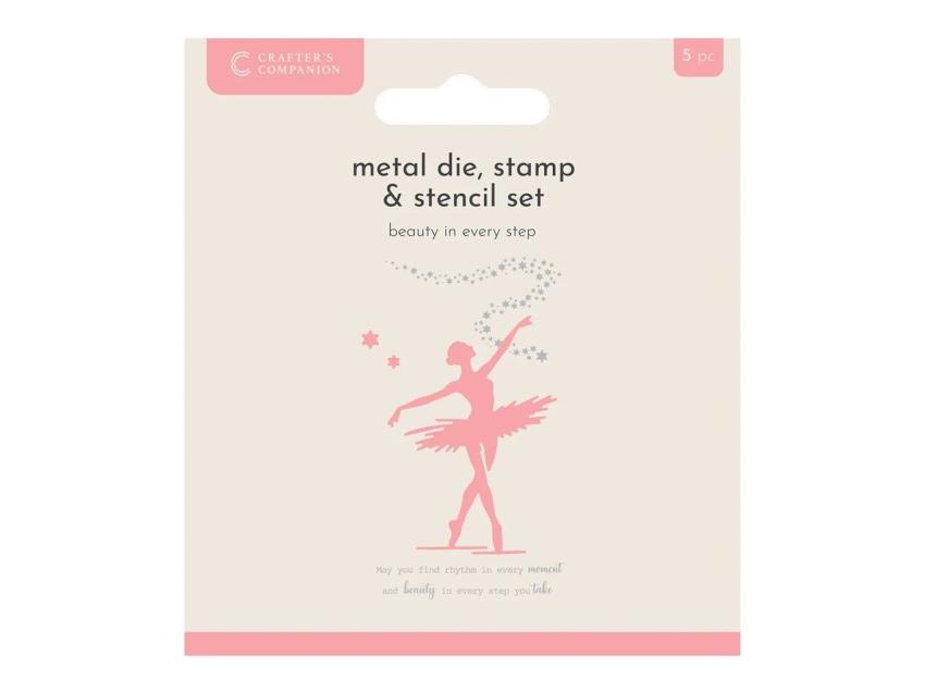 Crafters Companion - Stempelset, Stanzschablone & Schablone "Beauty in Every Step" Stamp, Dies & Stencil