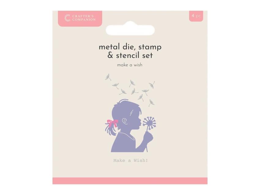 Crafters Companion - Stempelset, Stanzschablone & Schablone "Make a Wish" Stamp, Dies & Stencil