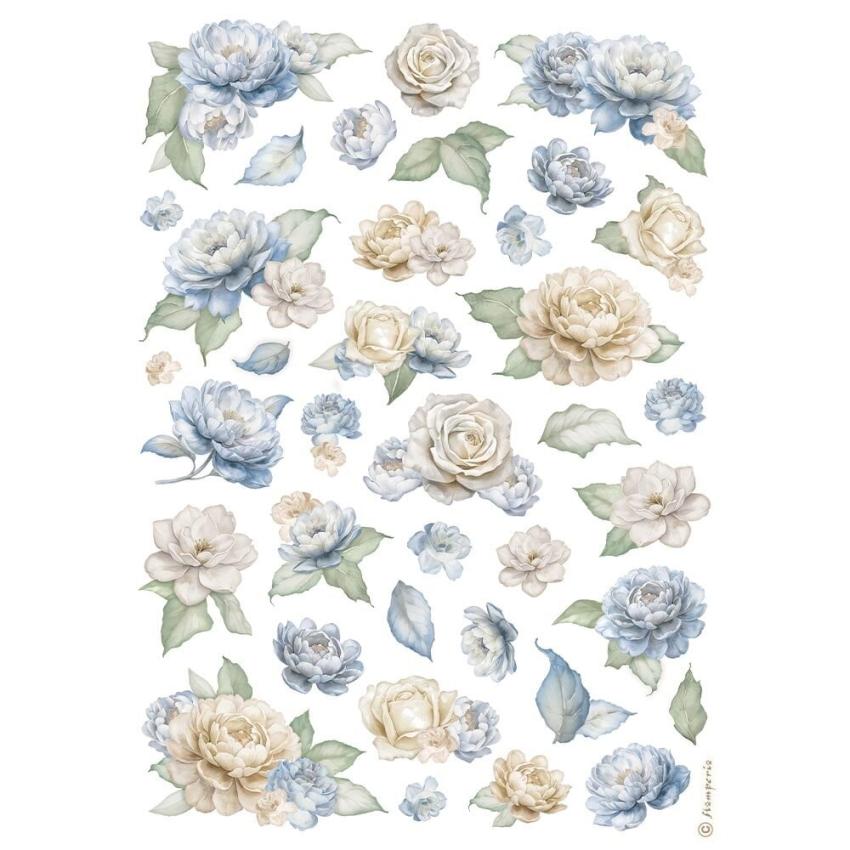 Stamperia - Decopatch Papier "Roses and Blue Flowers Pattern" Decoupage A4 - 6 Bogen  