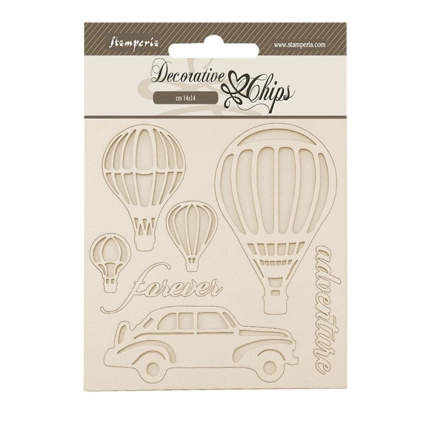 Stamperia - Holzteile 14x14 cm "Air Balloons" Decorative Chips