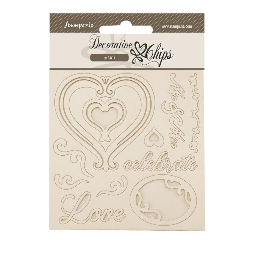 Stamperia - Holzteile 14x14 cm "Hearts" Decorative Chips