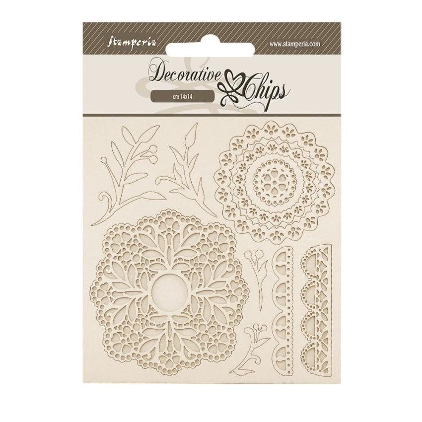 Stamperia - Holzteile 14x14 cm "Lace" Decorative Chips