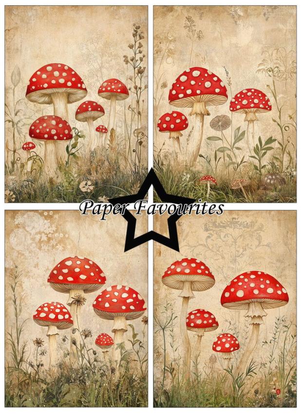 Paper Favourites - Designpapier "Rustic Mushrooms" Paper Pack A6 - 24 Bogen