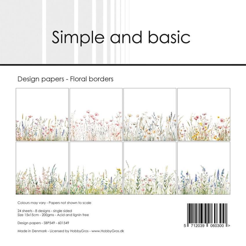 Simple and Basic - Designpapier "Floral Borders" Paper Pack 6x6 Inch - 24 Bogen 