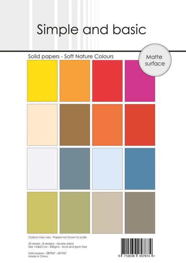 Simple and Basic - Cardstock "Soft Nature Colours" Solid Papers A5 - 32 Bogen 