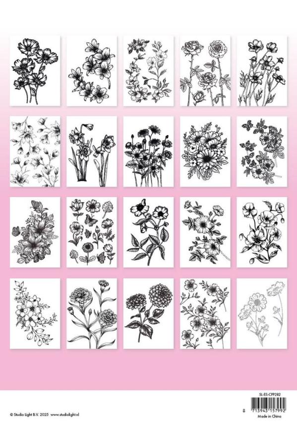 Studio Light - Ausmalbilder "Flowers" Coloring Pages 5,8x8,3 Inch - 20 Bogen