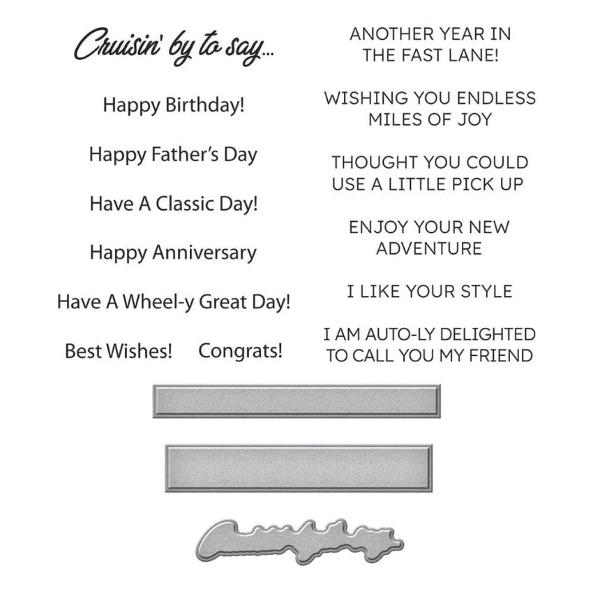 Spellbinders - Stempelset & Stanzschablone "Cruisin' By Sentiments" Clear Stamps & Dies