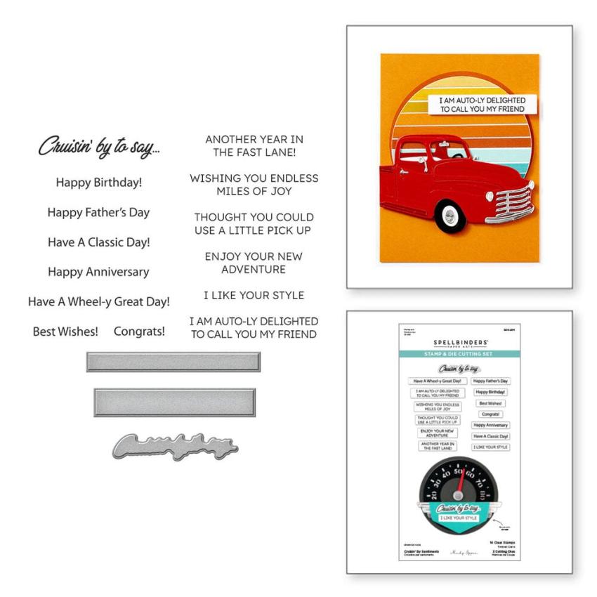 Spellbinders - Stempelset & Stanzschablone "Cruisin' By Sentiments" Clear Stamps & Dies