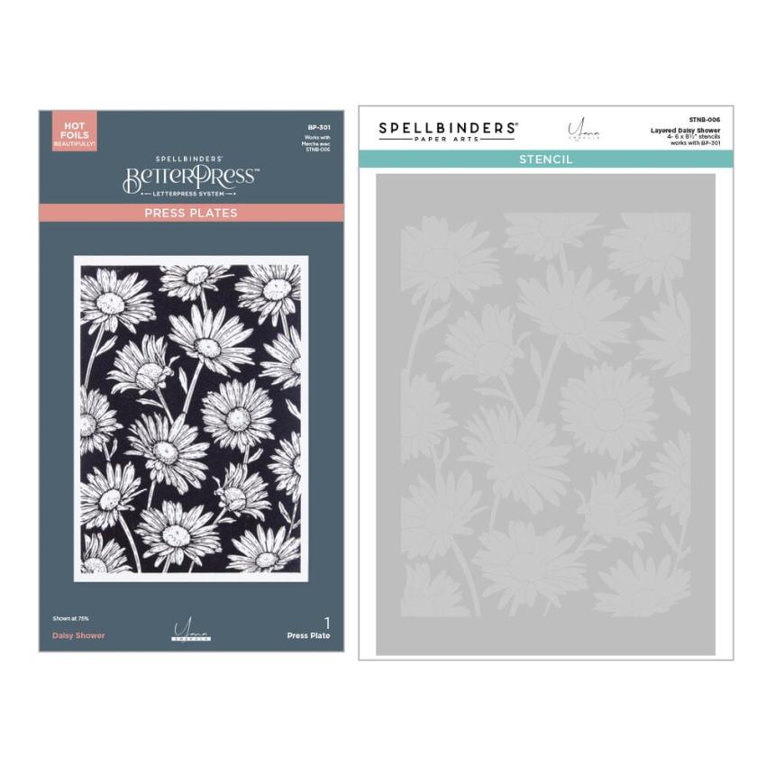 Spellbinders - Buchdrucktechnik "Daisy Shower" BetterPress Plate & Stencil