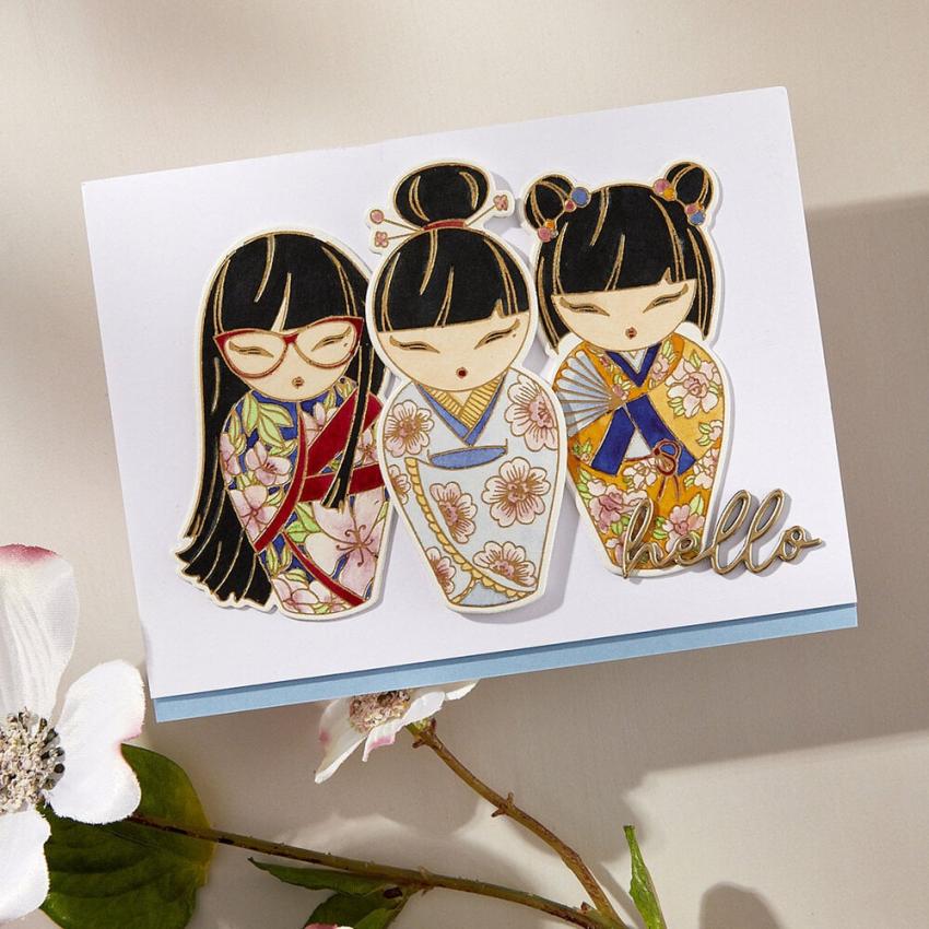 Spellbinders - Buchdrucktechnik "Kokeshi Dolls" BetterPress Plate & Dies