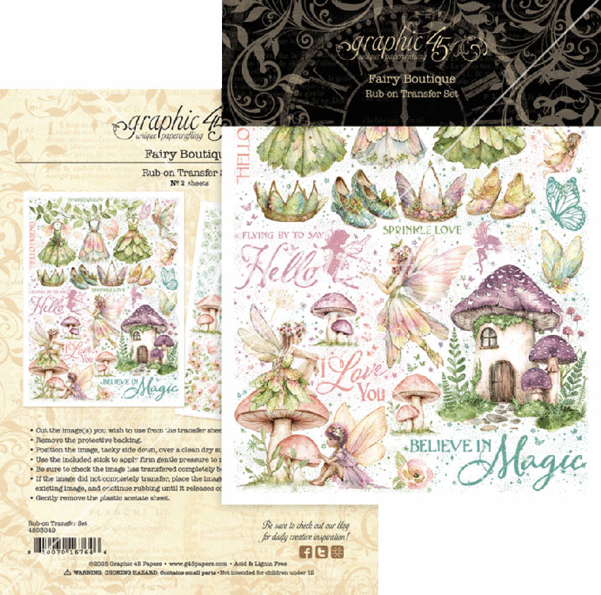 Graphic 45 - Transfer Aufkleber "Fairy Boutique" Rub-On