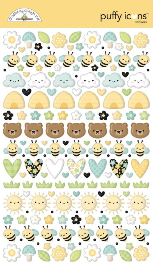 Doodlebug Design - Aufkleber "Bee Happy" Puffy Icons Sticker