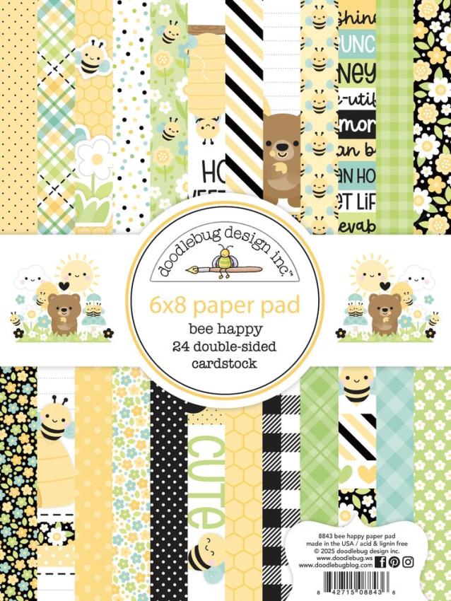 Doodlebug Design - Designpapier "Bee Happy" Paper Pack 6x8 Inch - 24 Bogen