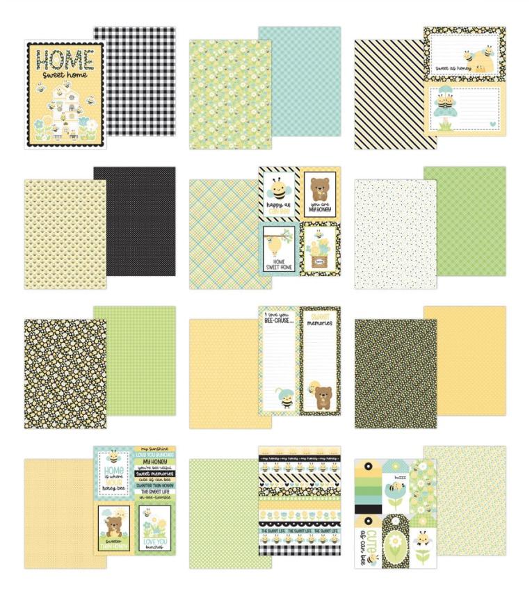Doodlebug Design - Designpapier "Bee Happy" Paper Pack 6x8 Inch - 24 Bogen
