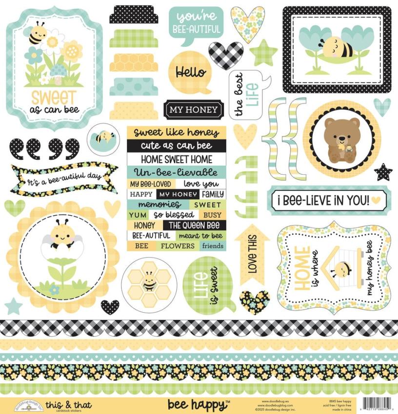 Doodlebug Design - Aufkleber "Bee Happy" Sticker This & That