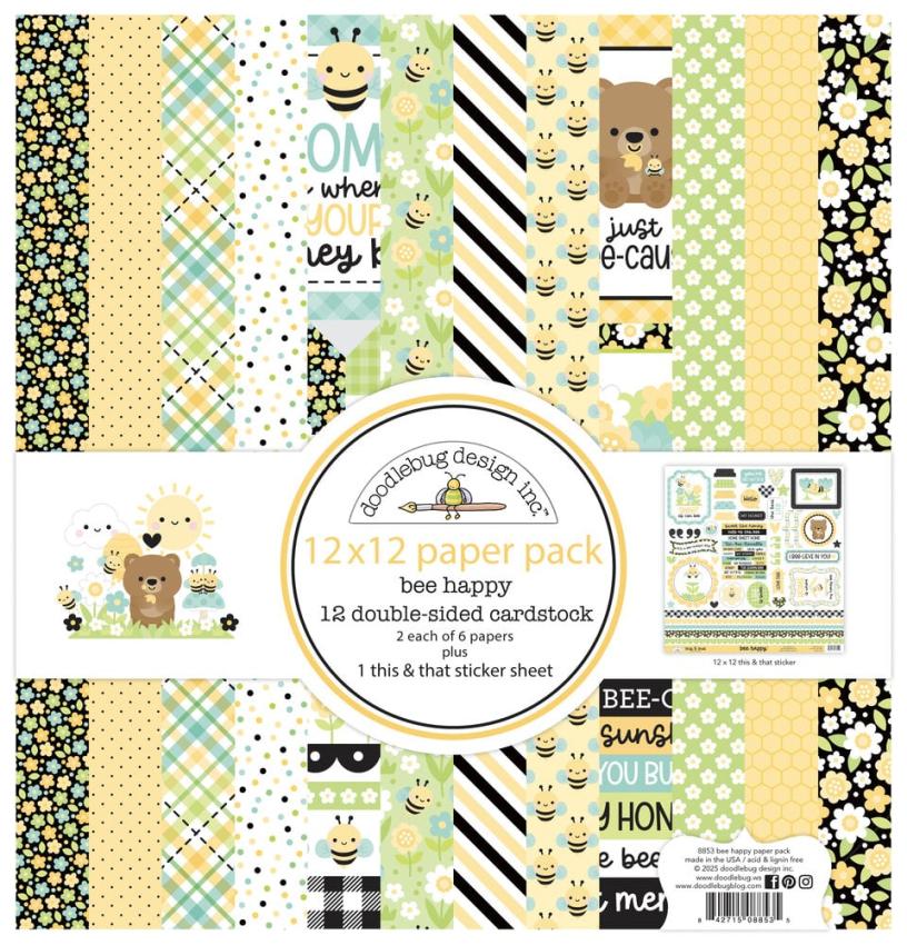 Doodlebug Design - Designpapier  "Bee Happy " Paper Pack 12x12 Inch - 12 Bogen