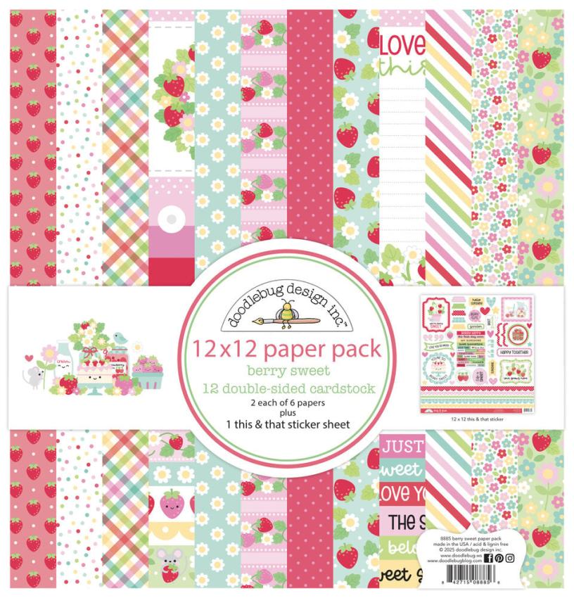 Doodlebug Design - Designpapier  "Berry Sweet " Paper Pack 12x12 Inch - 12 Bogen