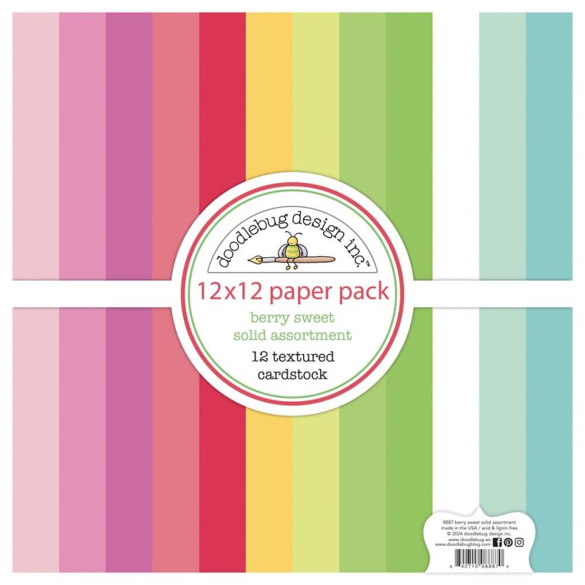 Doodlebug Design - Textured Cardstock "Berry Sweet" Solid Paper Pack 12x12 Inch - 12 Bogen