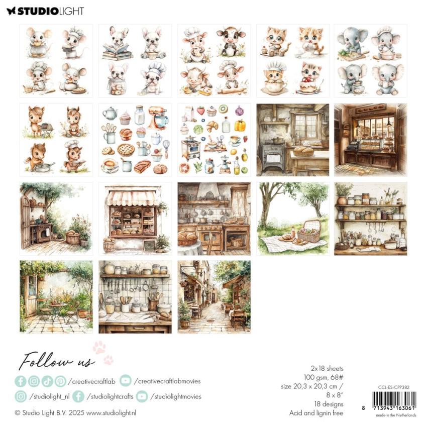 Creative Craft Lab - Studio Light - Designpapier "Sweet as Pie" Collage Paper Pad 20,3x20,3 cm - 36 Bogen